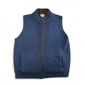 L.L. Bean Men's XL Reg Blue Waterfowl 100% Merino Wool Zip Vest